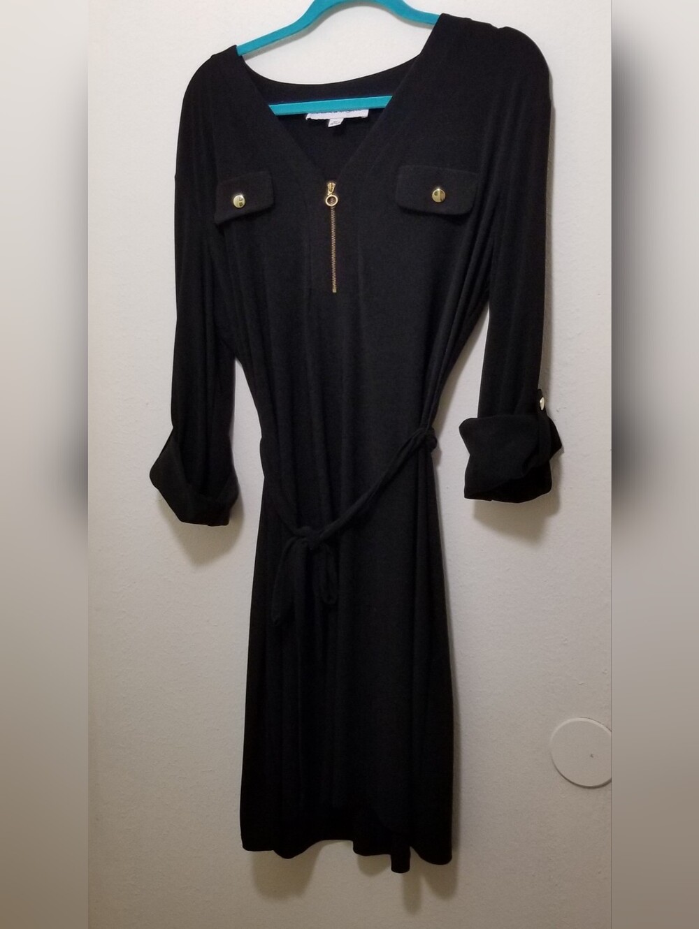Emma & Michele Size PXL Black Long-Sleeve Dress With Unique Front-Zipper Accent